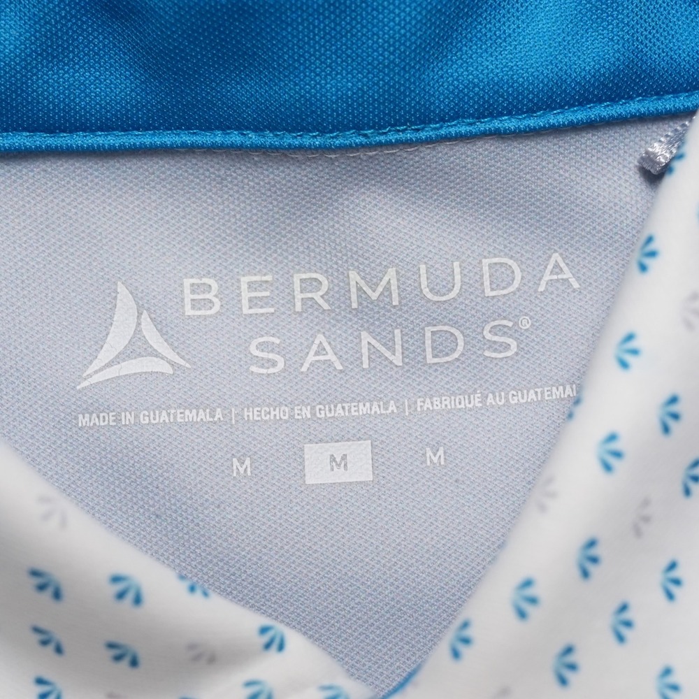 Bermuda Sands Golf Polo Shirt Mens Medium White Blue Geometric Performance - Picture 6 of 12